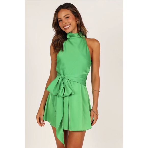 Petal & Pup Pants - Petal & Pup NWT Odilia Tie Waist Sleeveless Funnelneck Kelly Green Romper M
